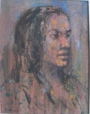 131, Poppe Damave, Ger-Indiaase vrouw, Krijt-aquarel