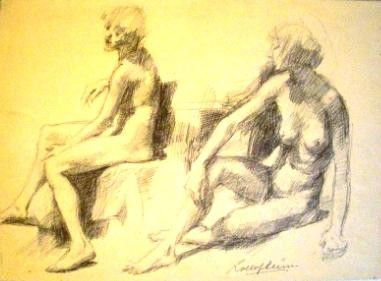 166, Roelof Klein, Twee-naakte-vrouwen, Pentekening