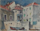 013c; Roelof Klein; Pleintje buiten Dubrovnik; Ingekleurde pentekening