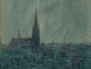 193: Poppe Damave; Gezicht op Spaarnekerk, Haarlem; Aquarel