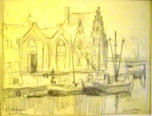 Roelof-klein-harlingen-zuiderhaven-potloodtekening