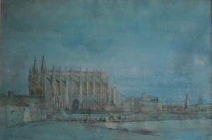 Poppe Damave, Kathedraal Palma, Aquarel - haarlemse kunst