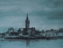 m002: Poppe Damave; Duinkerken, Zicht Op Toren; Houtskool met