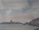 m027: Poppe Damave; Palma, Binnenhaven met Bootje; Aquarel