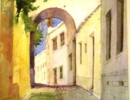 179, Roelof Klein, Straat met poort Albufeira-Portugal, Aquarel