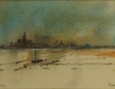 192; Poppe Damave; Gezicht op Haarlem; Aquarel