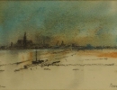 204-192, Poppe Damave, Gezicht op Haarlem, Aquarel