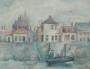 206-196, Poppe Damave, Aan de dijk, Harlingen, Aquarel